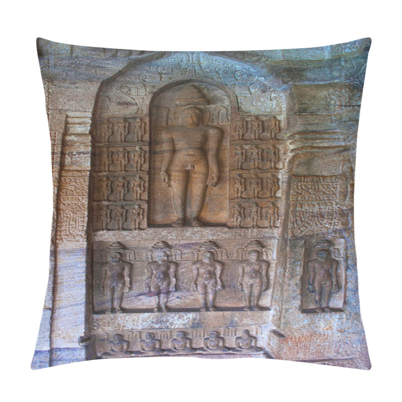 Personality  Cave 4 : Jaina Tirthankara Images Engraved On The Inner Wall. Badami Caves, Badami, Karnataka, India Pillow Covers