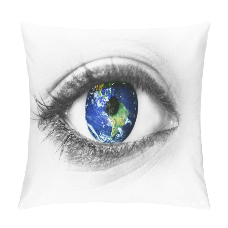 Personality  Planet Earth In Eye Isolated On White Pillow Covers