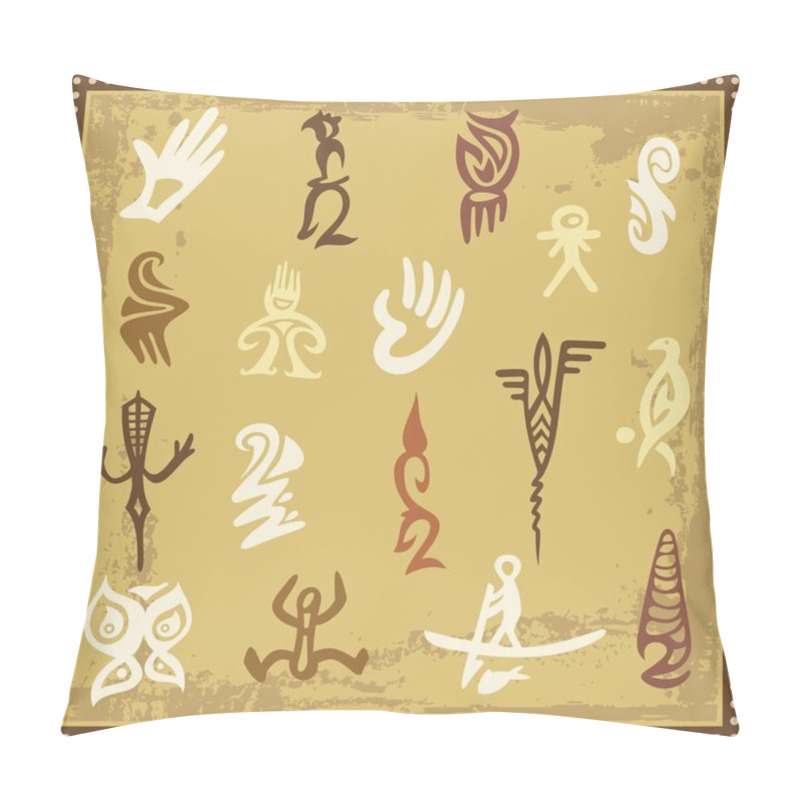 Personality  Vector Set Of Australian Aboriginal Petroglyph Ornaments. Pillow Covers