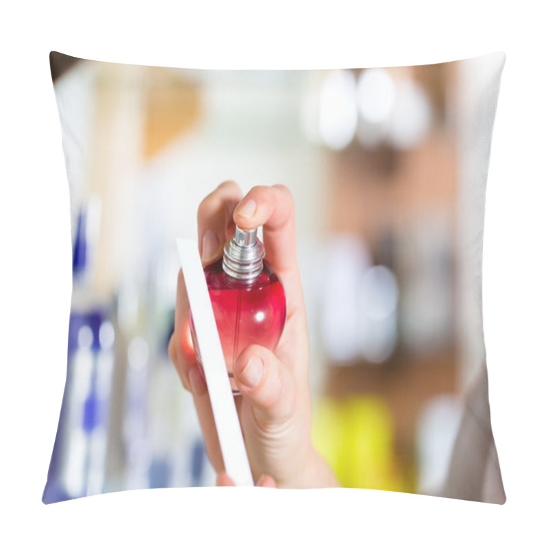 Personality  Woman Buying Perfume In Shop Or Store Pillow Covers