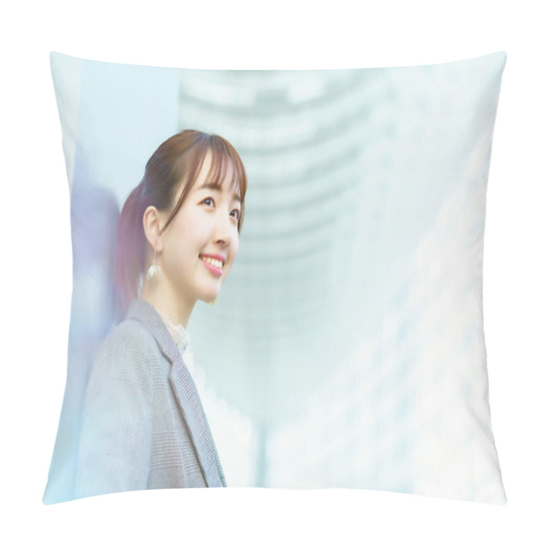 Personality  Asian Young Woman In Gray Jacket Pillow Covers