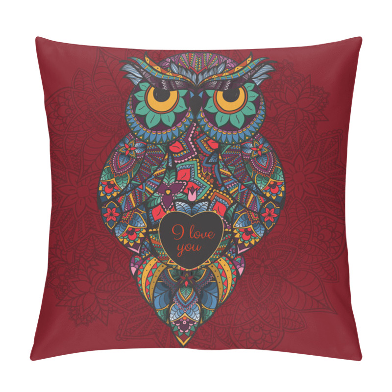 Personality  Vector Illustration Of Ornamental Owl. Bird Illustrated In Tribal. Boho Owl With Love. Heart For Valentine Day Pillow Covers