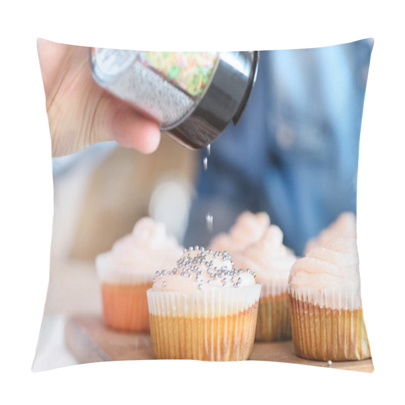 Personality  Woman Putting Confetti On Cupcakes Pillow Covers