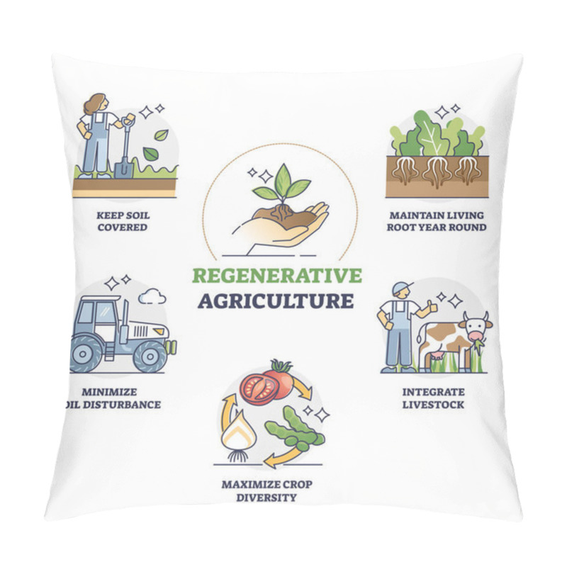 Personality  Regenerative Agriculture Method For Soil Health And Vitality Outline Diagram Pillow Covers