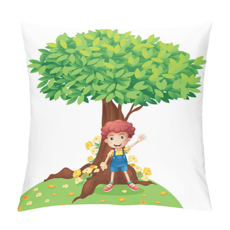 Personality  A Young Boy Standing Under A Big Tree Pillow Covers