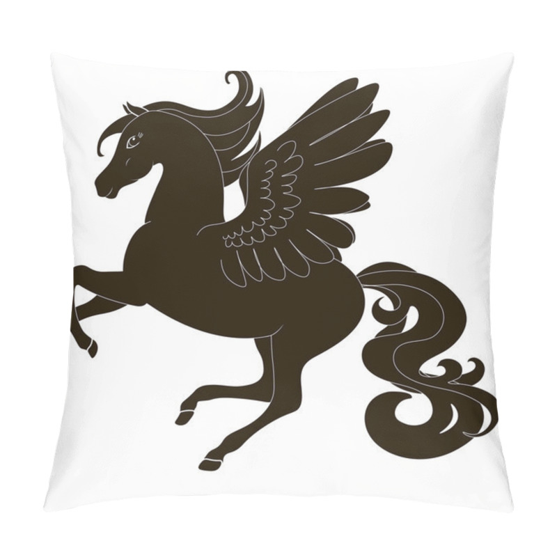 Personality  Pegasus, Horse With Wings In Motion A Fine Silhouette - Black Over White, Vector Icon Illustration Pillow Covers