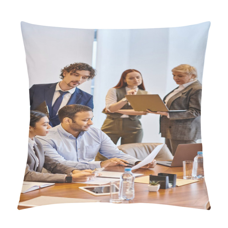 Personality  Multiracial Business Team Collaborating Around A Conference Table. Pillow Covers