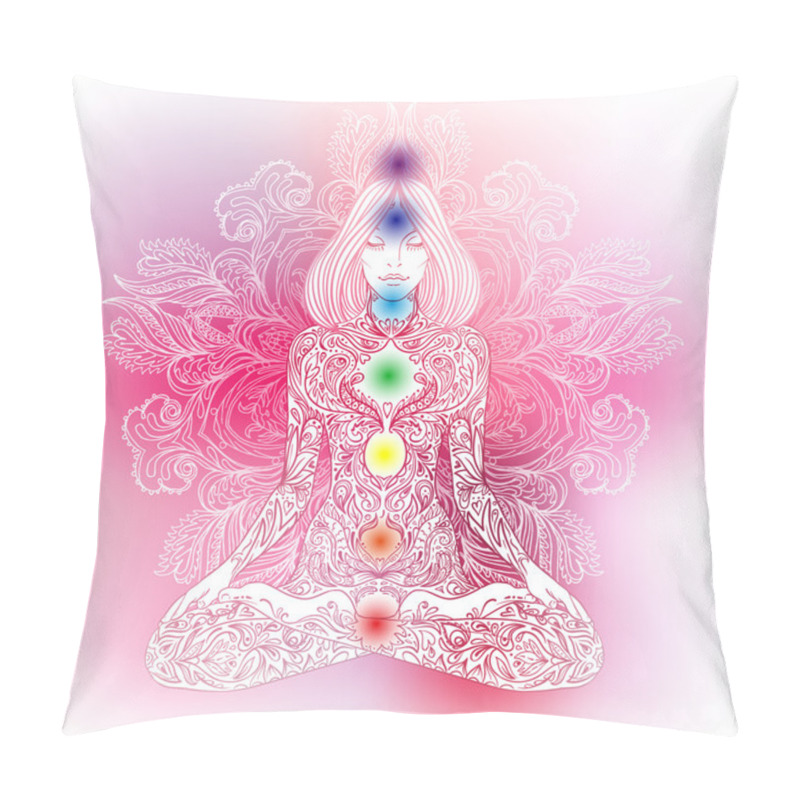 Personality  Woman Silhouette Sitting In Lotus Pose. Pillow Covers