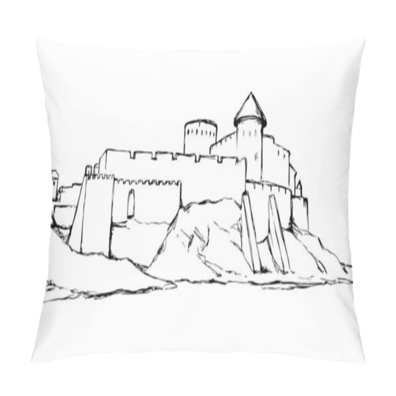 Personality  Ancient City On Rock. Vector Drawing Pillow Covers