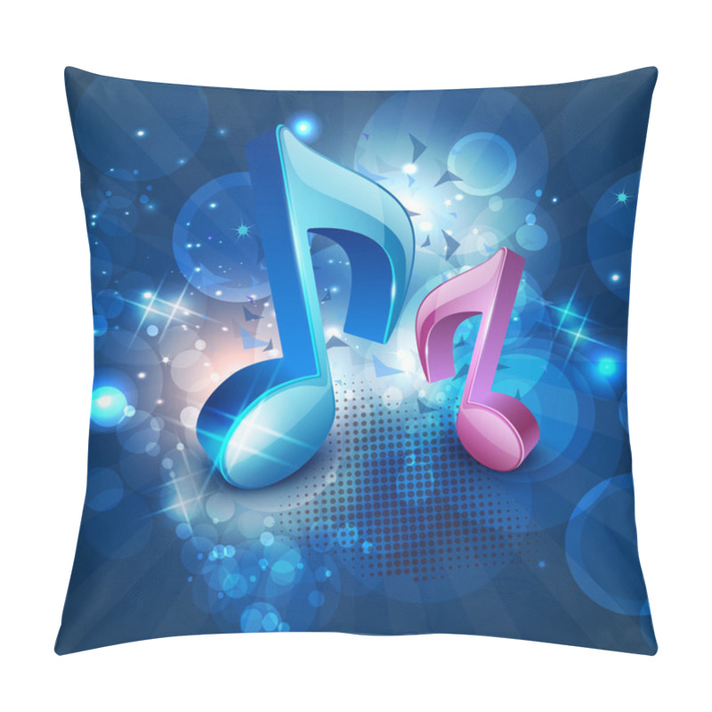 Personality  3D Musical Notes On Shiny Blue Background. EPS 10. Pillow Covers