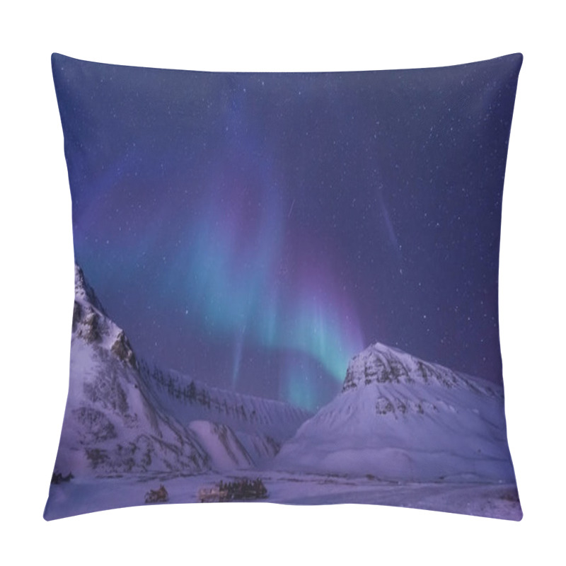 Personality  The Polar Arctic Northern Lights Aurora Borealis Sky Star In Norway Svalbard In Longyearbyen City Man Mountains Pillow Covers