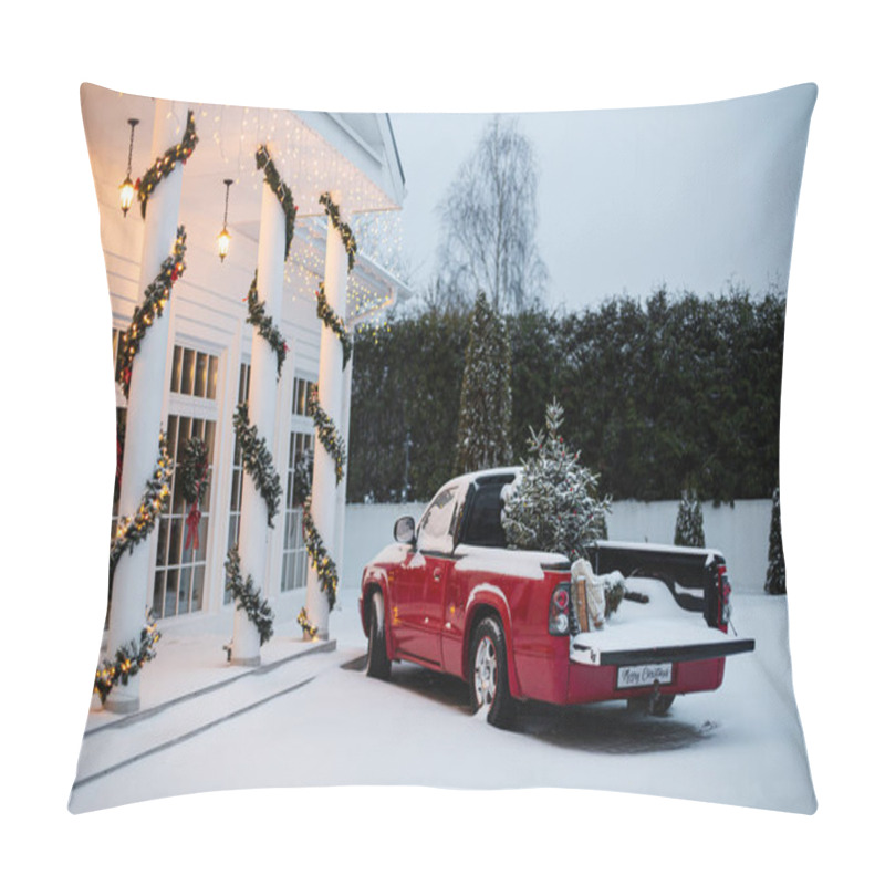 Personality  House Decorated For Christmas With Red Car Pillow Covers