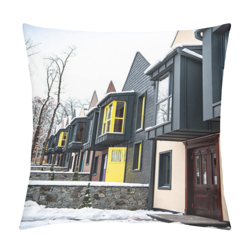 Personality  Luxurious Buildings Near Trees In Cold Winter Pillow Covers