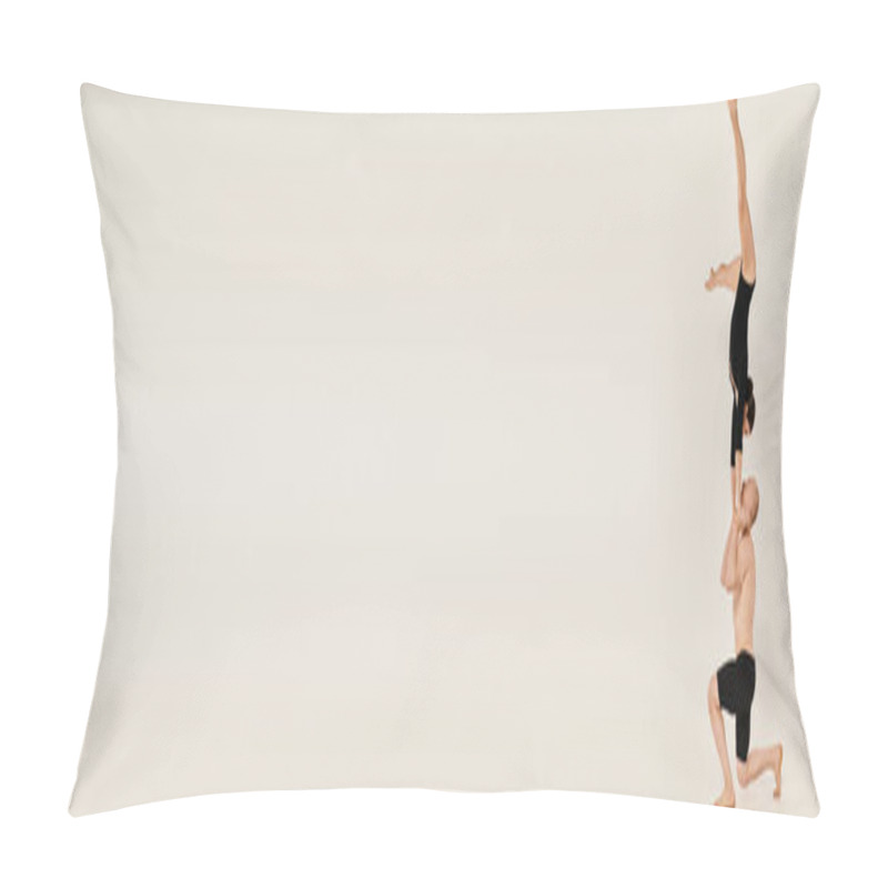 Personality  A Shirtless Young Man And A Woman Performing Acrobatic Dance Moves In Mid-air, Showcasing Grace And Strength. Pillow Covers