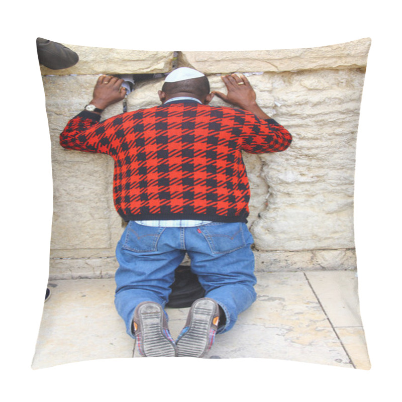 Personality  JERUSALEM, ISRAEL - DECEMBER 9: Jewish Worshiper Prays At The Wailing Wall An Important Jewish Religious Site At Winter On December 9, 2013 In Jerusalem, Israel Pillow Covers