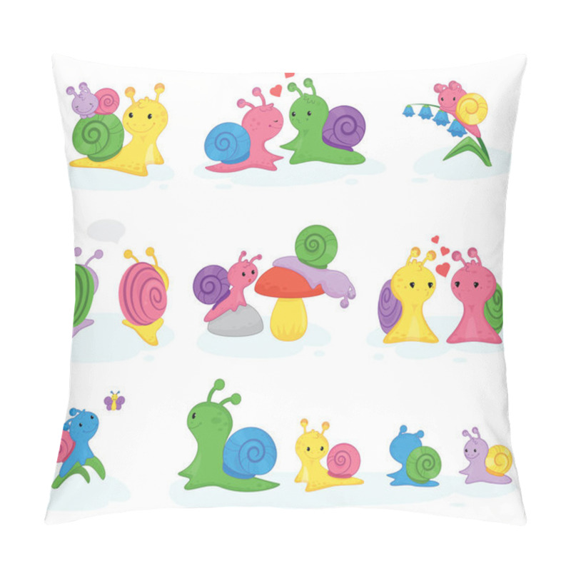 Personality  Snail Vector Snail-shaped Character With Shell And Cartoon Snailfish Or Snail-like Mollusk Kids Illustration Set Of Lovely Couple Of Snail-paced Slugs Isolated On White Background Pillow Covers