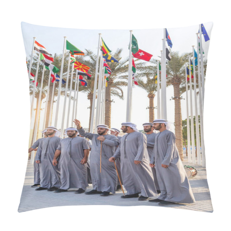 Personality  Dubai, UAE - November 15, 2021: Emirati Welcome Dance At Expo2020. Energetic Authentic Performance At 2020 Plaza. Pillow Covers