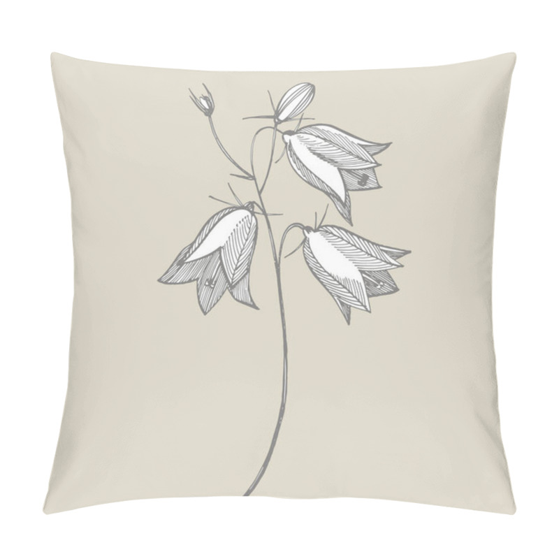 Personality  Bellflower Blossoms, Leaves And Bouquets Set. Natural Summer, Spring Meadow Plants Monochrome. Floral Natural Illustration For Poster, Textile Decoration. Botanical Plant Illustration Pillow Covers