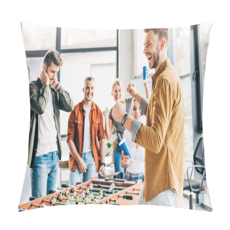 Personality  Expressive Casual Business People Playing Table Football At Office And Having Fun Together Pillow Covers