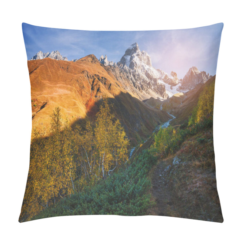 Personality  Autumn Landscape. Path In The Mountains. Mount Ushba, Main Caucasian Ridge. Zemo Svaneti, Georgia Pillow Covers