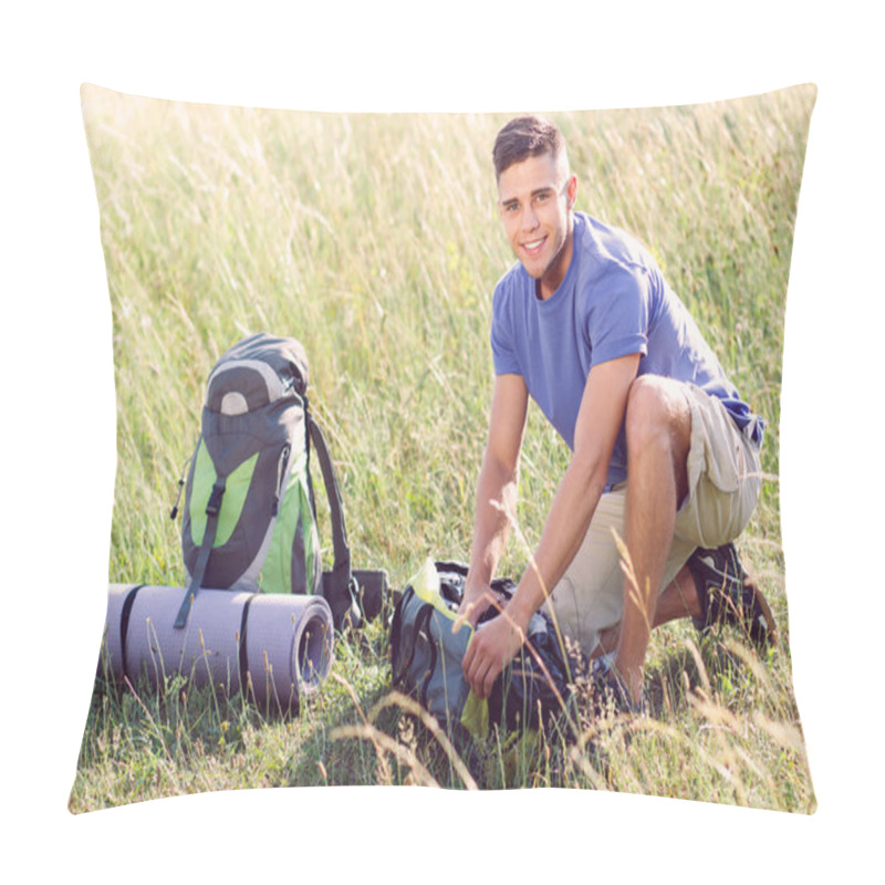 Personality  Young Tourist  Fastening His Bag Pillow Covers