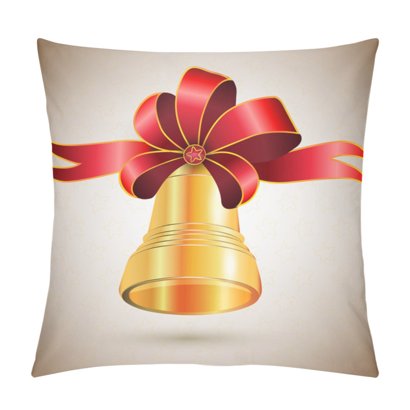 Personality  Golden Bell With Bow. Vector Illustration. Pillow Covers