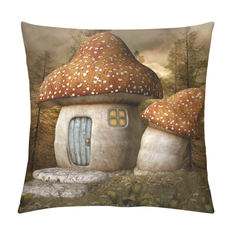 Personality  Mushroom House In Forest Pillow Covers