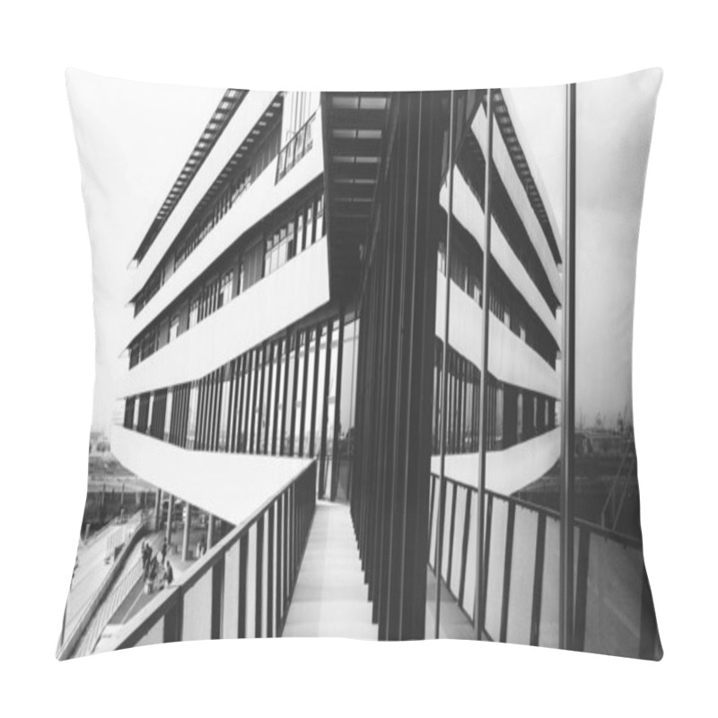 Personality  Greyscale Shot Of Brutalist Architecture With Mirrors Pillow Covers