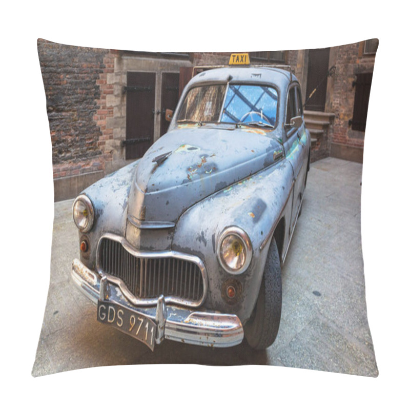 Personality  Gdansk, Poland - June 2, 2019: Polish Retro Automobile FSO Warszawa Model M20 At The City Hall In Gdansk, Poland Pillow Covers