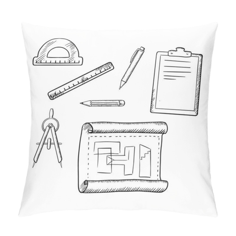 Personality  Architect Drawing And Tools Sketches Pillow Covers