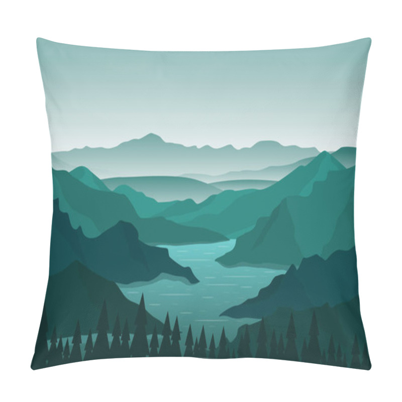 Personality  Winding River Mountain Forest Beautiful Rural Nature Landscape Illustration Pillow Covers