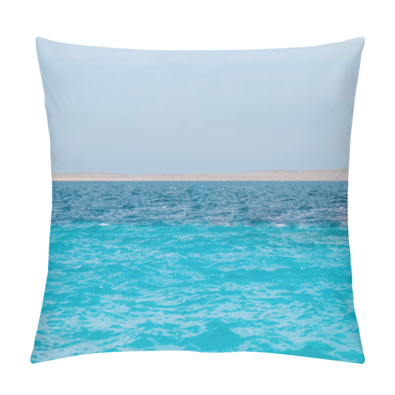 Personality  Wide Shot Of A Beautiful Clear Turquoise Sea Ocean Water Surface With Low Ripples And Subtle Waves On Seascape Background, Horizontal Picture. Vacation Travel Background With Copyspace For Your Text Pillow Covers