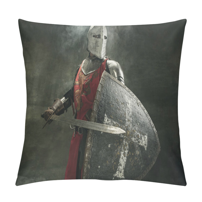 Personality  One Medeival Warrior Or Knight In Armor And Helmet With Shield And Sword Pillow Covers