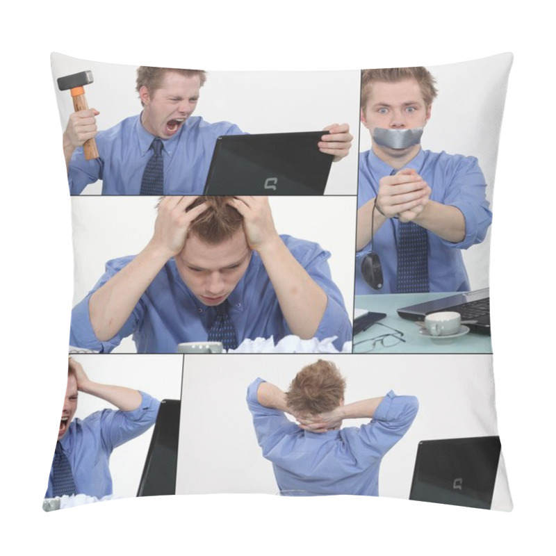 Personality  Collage Of A Frustrated Man Pillow Covers