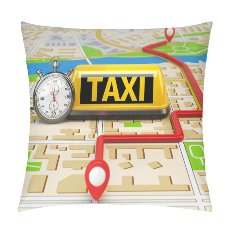 Personality  Taxi Sign On The City Map With Stopwatch And Route. Concept Of T Pillow Covers