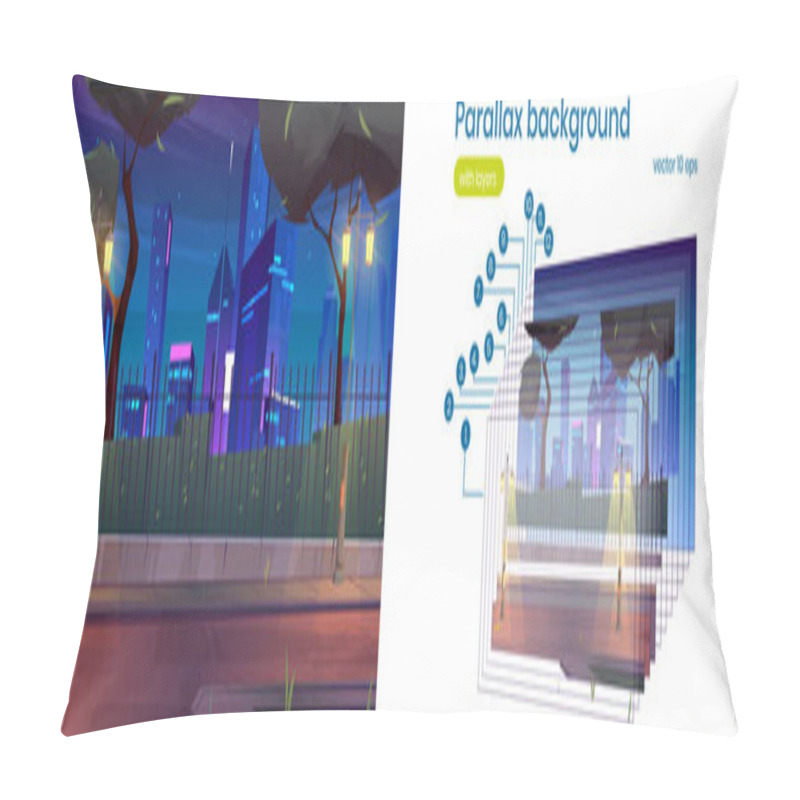 Personality  Parallax Background With City Street At Night Pillow Covers