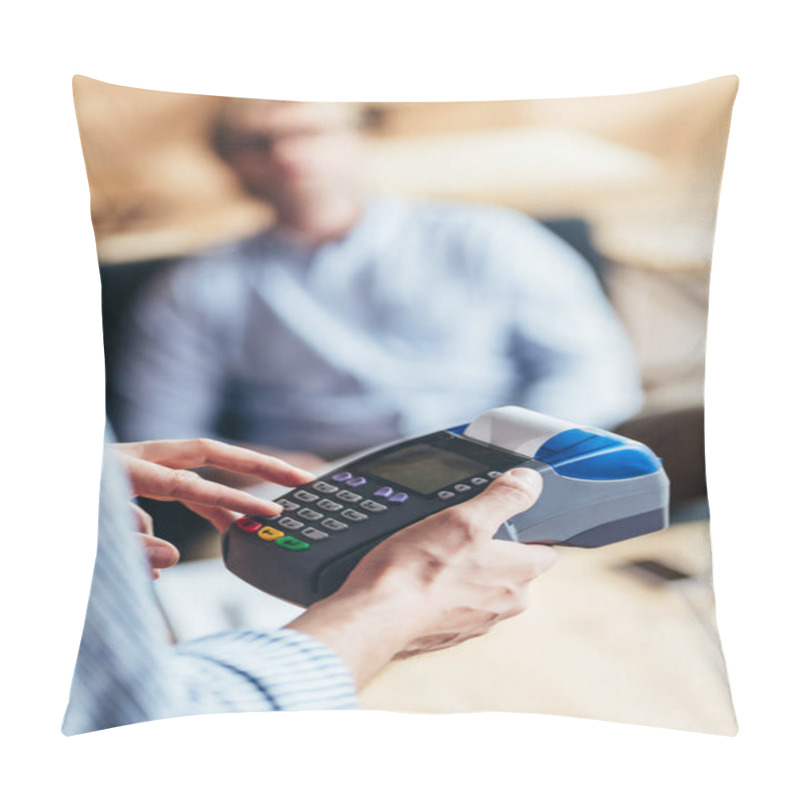 Personality  Person Using Payment Terminal Pillow Covers