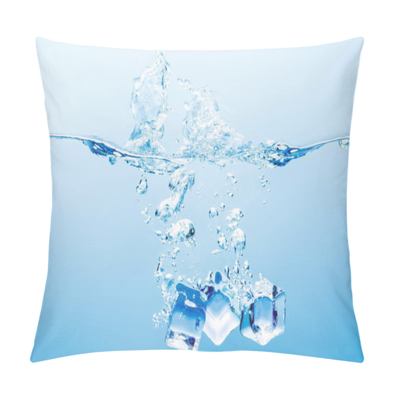 Personality  Pure Water With Splash, Bubbles And Ice Cubes On Blue Background Pillow Covers