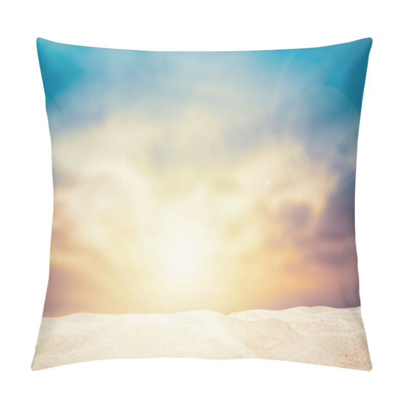 Personality  Focus Sand Floor Over Blur Summer Beach Sea Background Concept For Mockup Product Banner, World Environment Day, Happy Holiday Pillow Covers