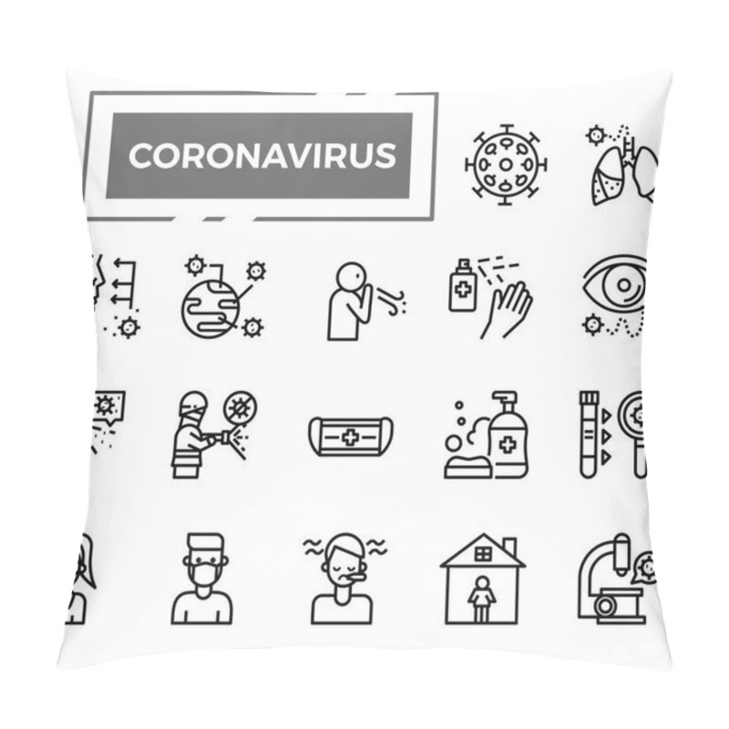 Personality  Coronavirus (Covid-19) Icons For Health Issue, Presentation, Website And Hospital. Pillow Covers