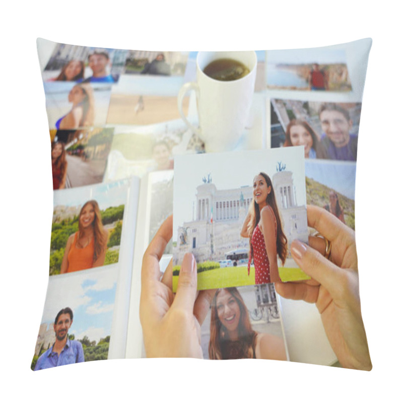 Personality  Woman Looking At Photos, Remember Nostalgia For A Day Of Rest Pillow Covers