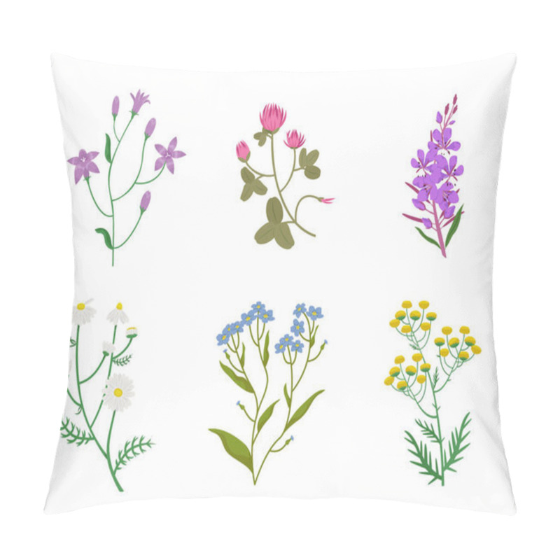 Personality  Set Of Different Wildflowers. Beautiful Flower Twigs In Cartoon Style. Pillow Covers