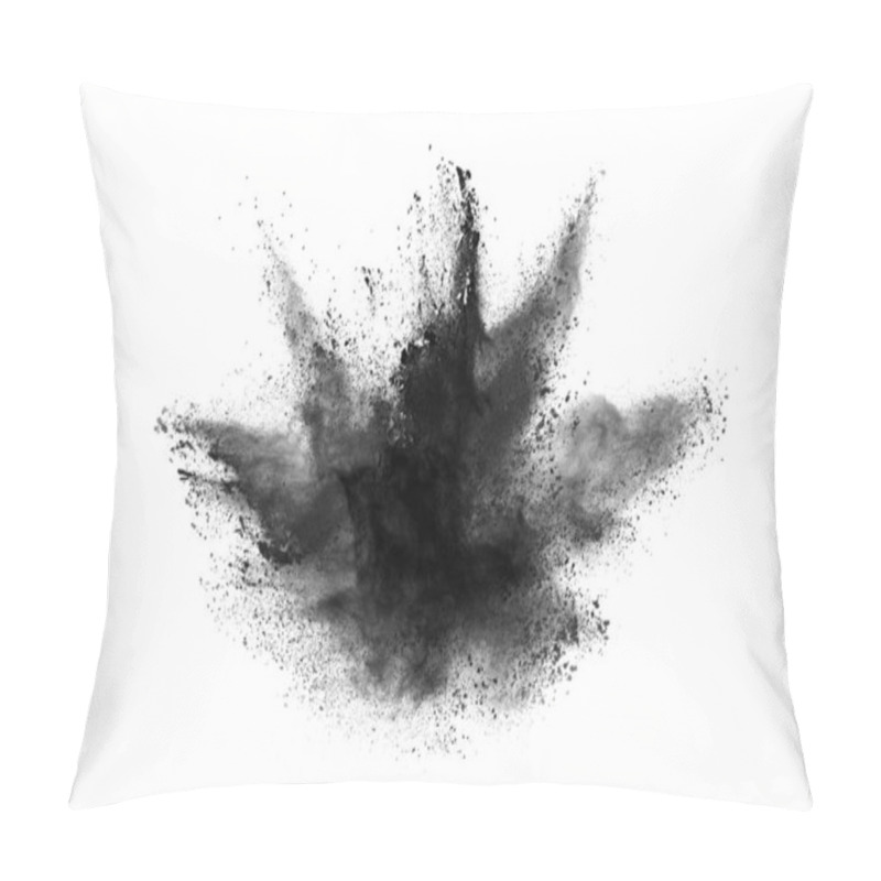 Personality  Particles Of Charcoal On White Background,abstract Powder Splatted On White Background,Freeze Motion Of Black Powder Exploding Or Throwing Black Powder. Pillow Covers