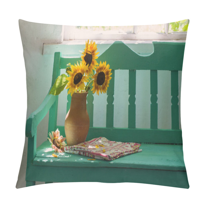 Personality  Sunflowers On Wooden Bench Pillow Covers