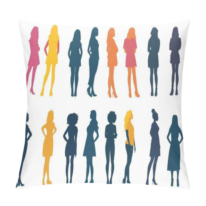 Personality  A Vibrant Collection Of Diverse Female Silhouettes Showcasing Unique Styles And Body Shapes, Set Against A Clean White Background. Pillow Covers