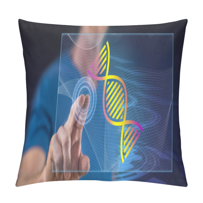 Personality  Man Touching A Genetic Research Concept On A Touch Screen With His Finger Pillow Covers