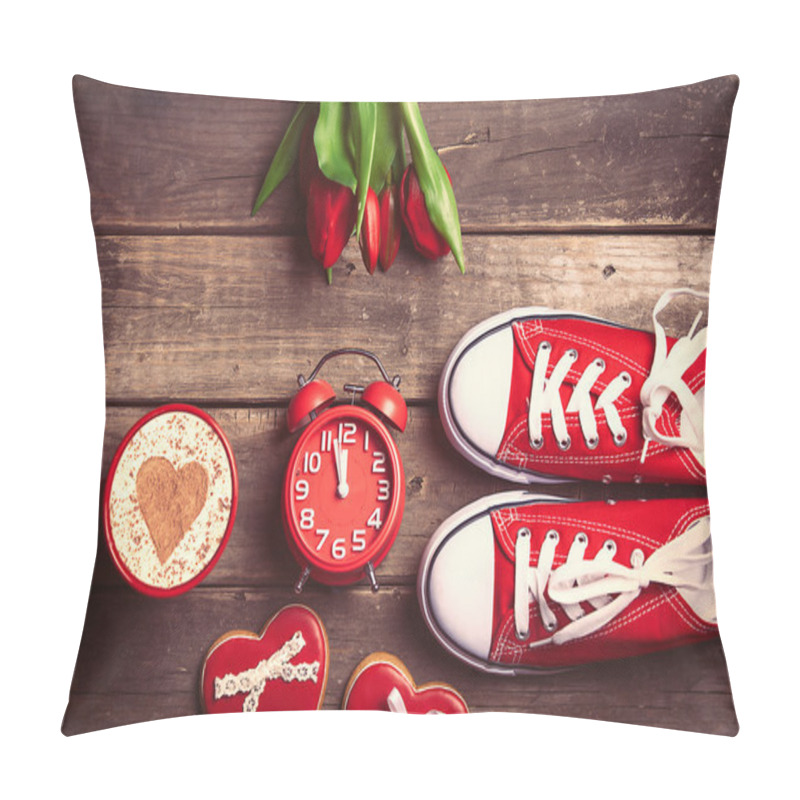 Personality  Bunch Of Tulips, Gumshoes, Clock, Cookies Pillow Covers