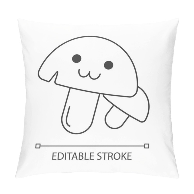 Personality  Mushrooms Cute Kawaii Linear Character. Happy And Laughing Healthy Vegetarian Food. Thin Line Icon. Vector Isolated Outline Illustration. Editable Stroke Pillow Covers