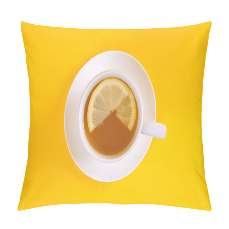 Personality  Top View Of Lemon Tea On Yellow Background Pillow Covers