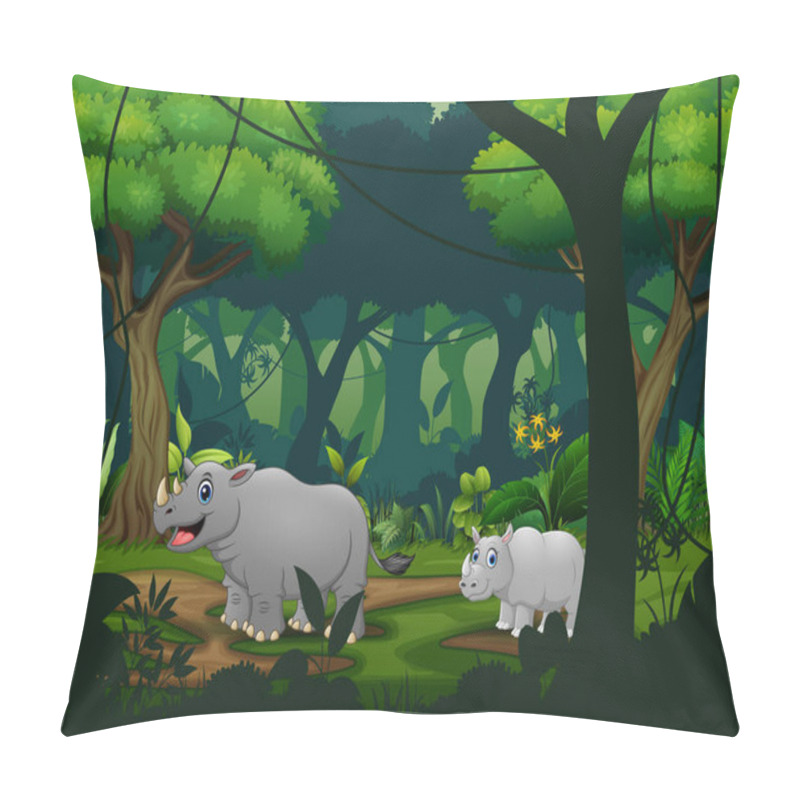 Personality  A Rhino And Her Cub Go Through The Forest Pillow Covers